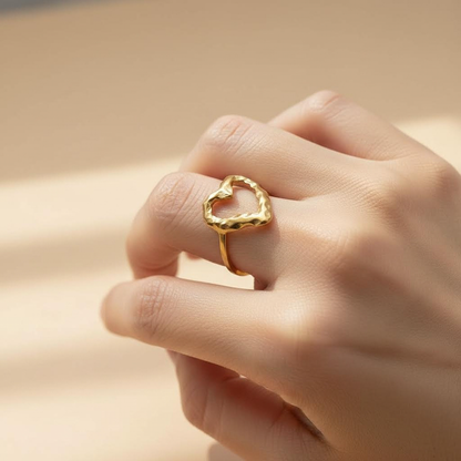 Gold Organic Open Heart Ring – Adjustable Statement Design