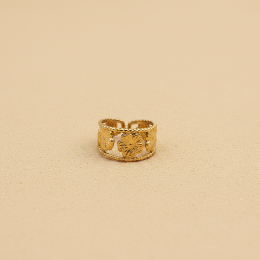 Gold Floral Band Adjustable Ring