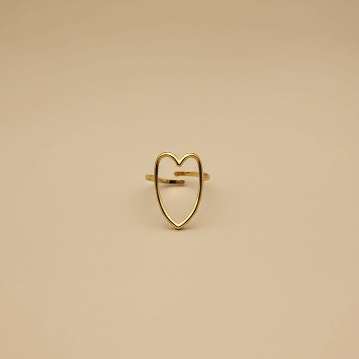 Gold Open Heart Adjustable Ring – Minimal Outline Design