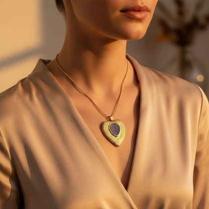 Gold Heart Stone Necklace – Elegant Textured Heart Pendant