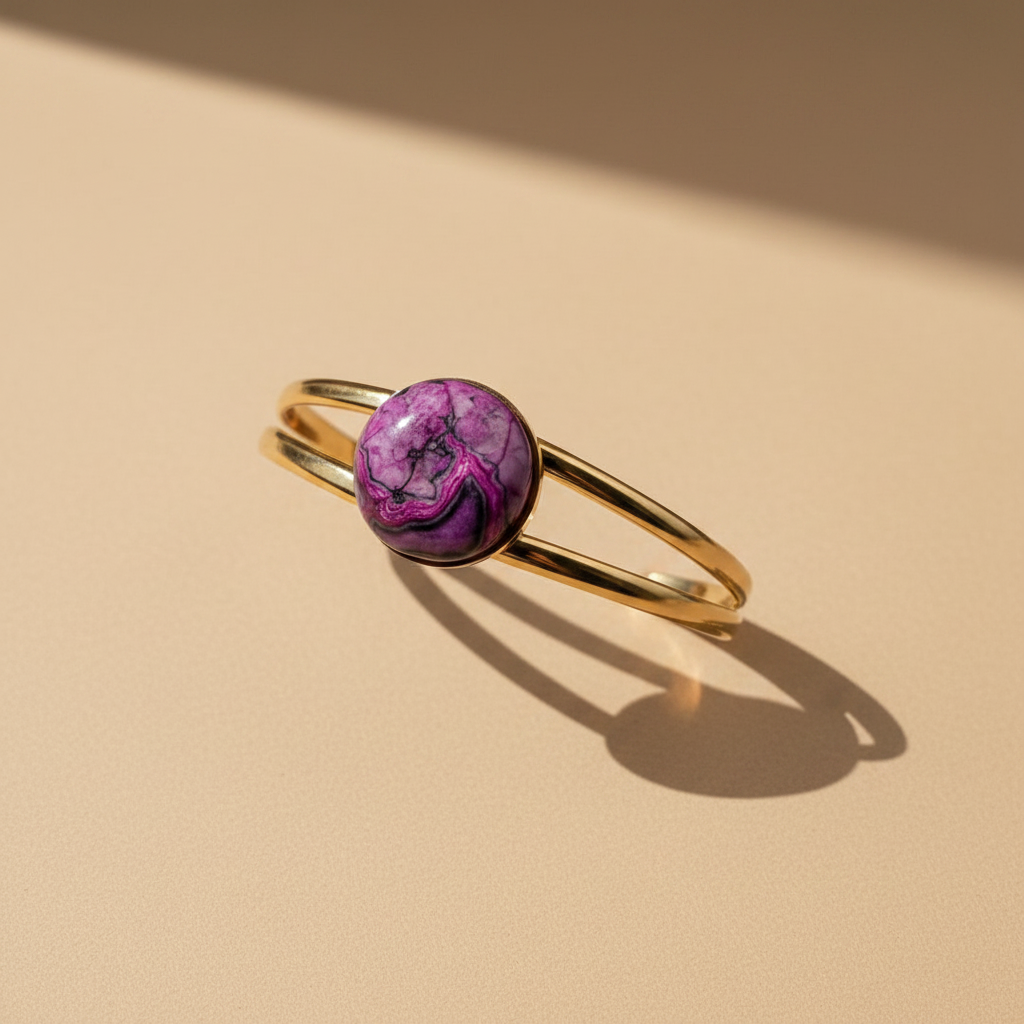 Purple Stone Double Band Open Cuff Bracelet