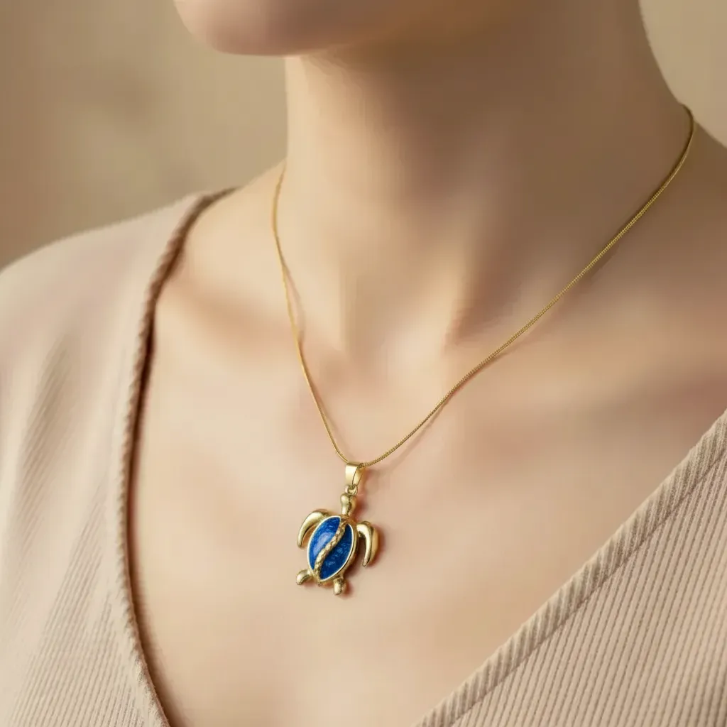 Gold Stainless Steel Turtle Necklace - Enamel Pendant (4 Colors)