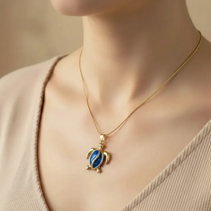 Gold Stainless Steel Turtle Necklace - Enamel Pendant (4 Colors)