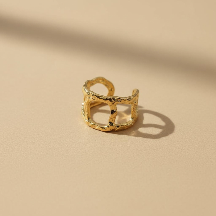Gold Open Square Adjustable Ring – Organic Statement Design