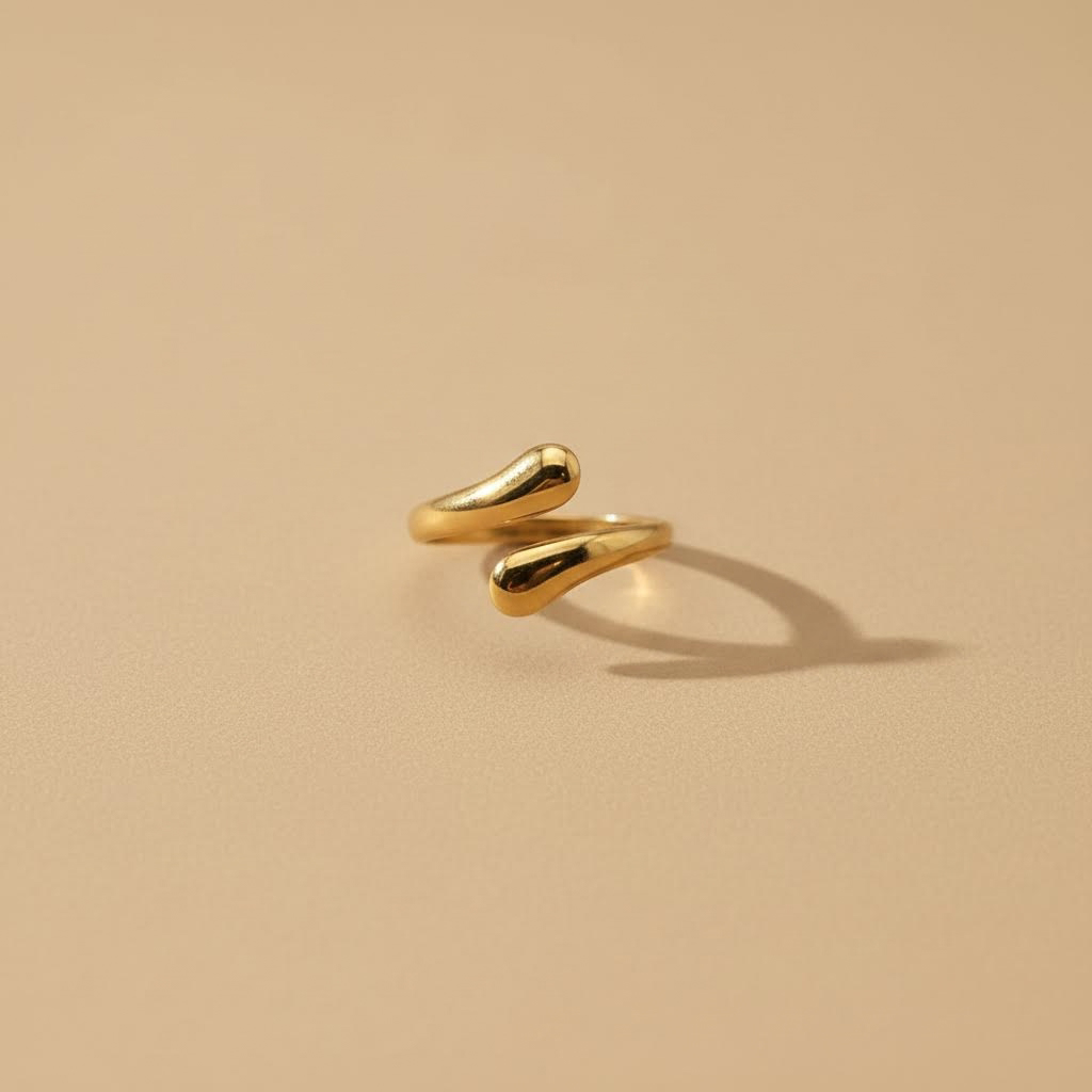 Gold Double Curve Adjustable Ring – Minimal Open Design