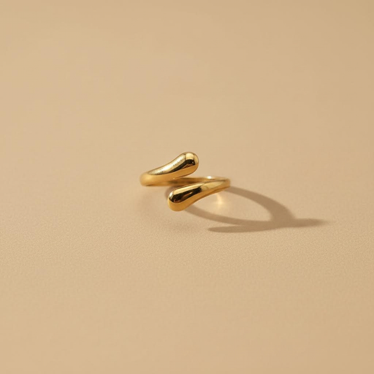 Gold Double Curve Adjustable Ring – Minimal Open Design