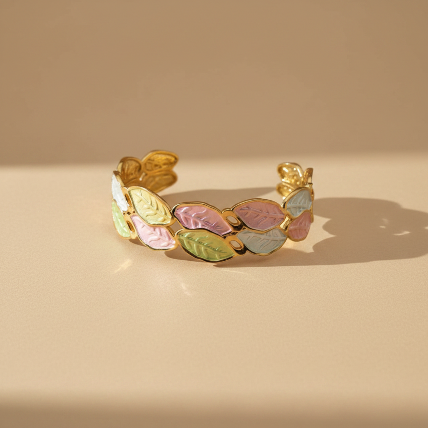Colored Leafs Open Cuff Bracelet