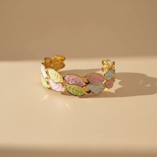 Bracelet manchette ouvert Feuilles colorées