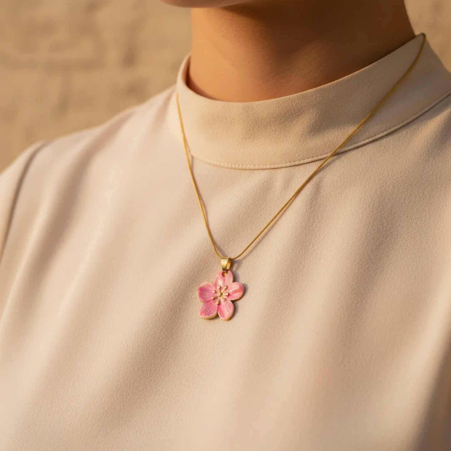Pink Blossom Flower Pendant Necklace