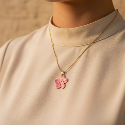 Pink Blossom Flower Pendant Necklace
