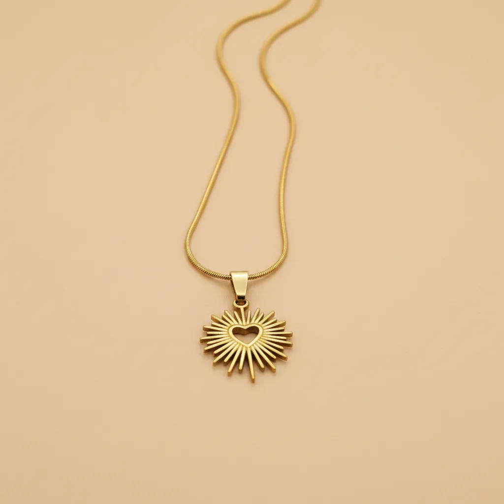 Gold Heart Little Sun Necklace