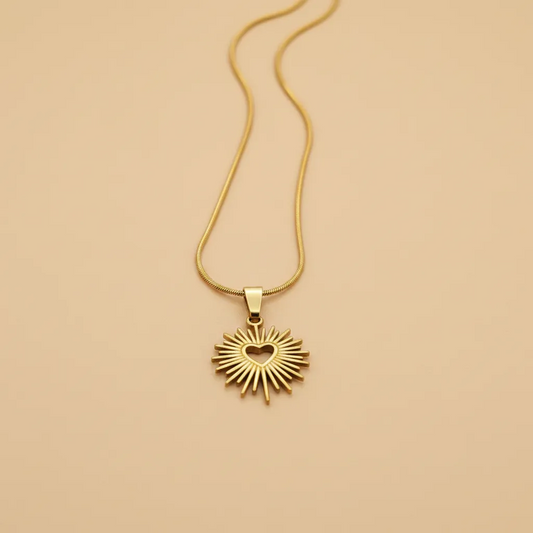 Gold Heart Little Sun Necklace