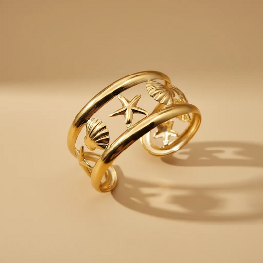 Bracelet manchette ouvert Étoile de mer texturée