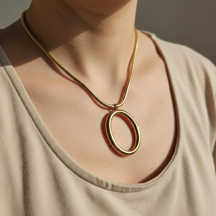 Gold Oval Pendant Necklace