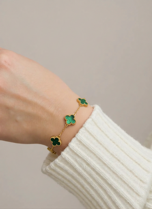 Stainless Steel Green Reflection Clover Bracelet