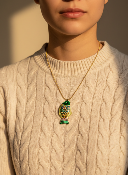 Big Green Fish Pendant Necklace