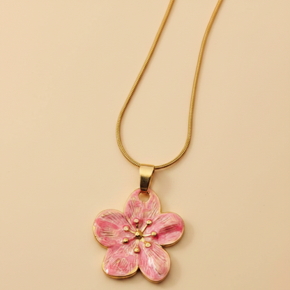 Pink Blossom Flower Pendant Necklace