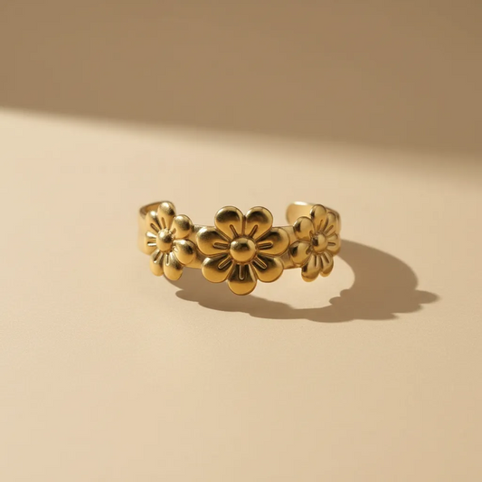 Bracelet manchette floral doré – Bracelet jonc fleur sculptée