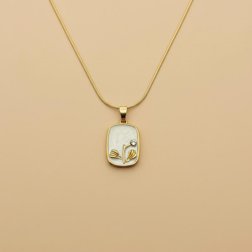 Gold Marble Rectangle Pendant Necklace