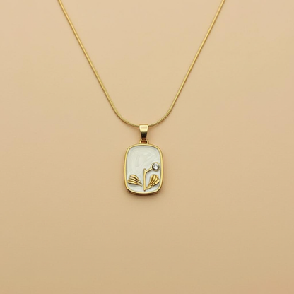 Gold Marble Rectangle Pendant Necklace