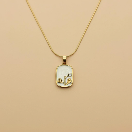 Gold Marble Rectangle Pendant Necklace