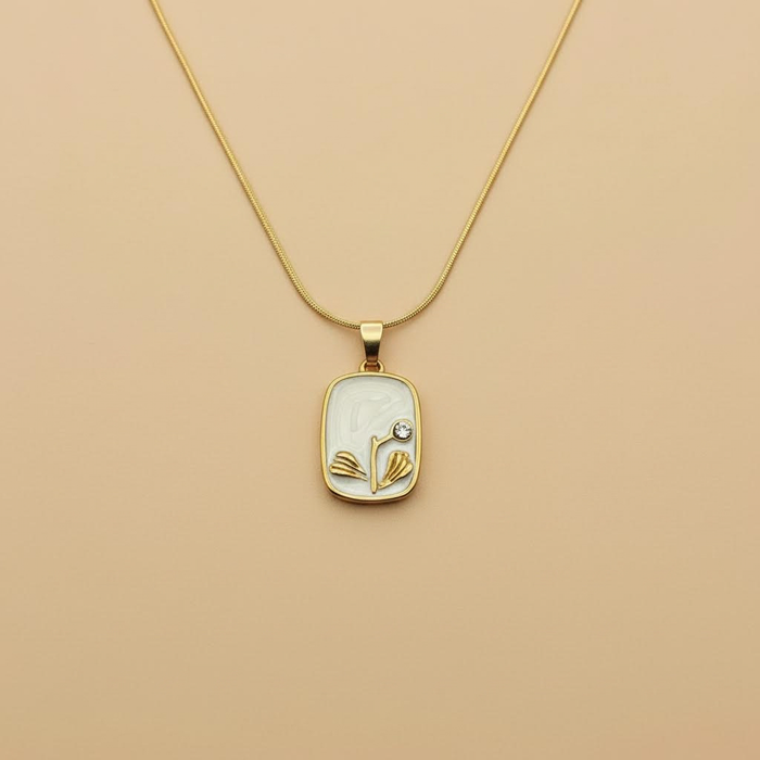 Gold Marble Rectangle Pendant Necklace