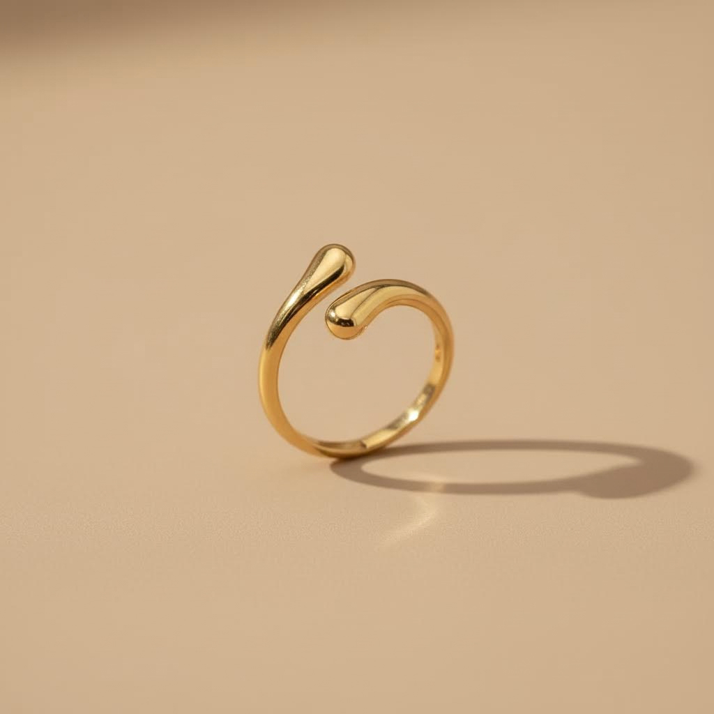 Gold Double Curve Adjustable Ring – Minimal Open Design