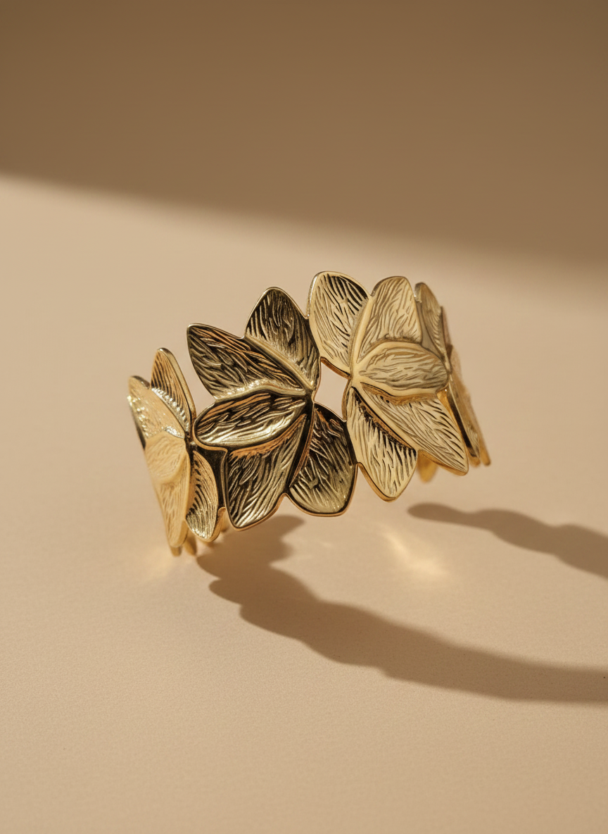 Gold Flower Open Cuff Bracelet