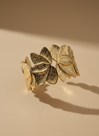 Gold Flower Open Cuff Bracelet