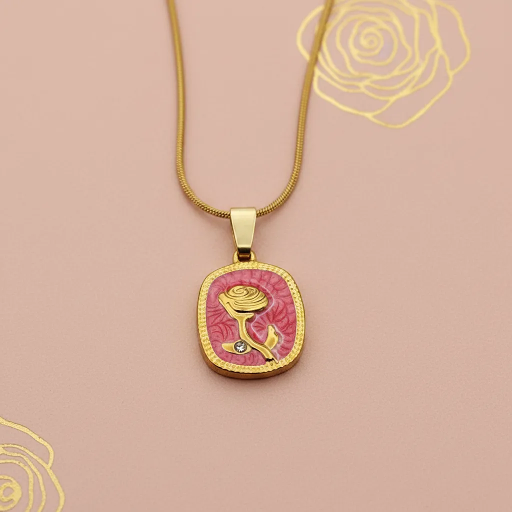 Gold Rose Pendant Necklace – Textured Floral Charm