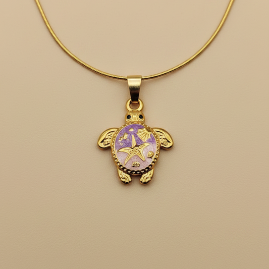 Gold Turtle Ocean Necklace – Playful Sea Turtle Pendant