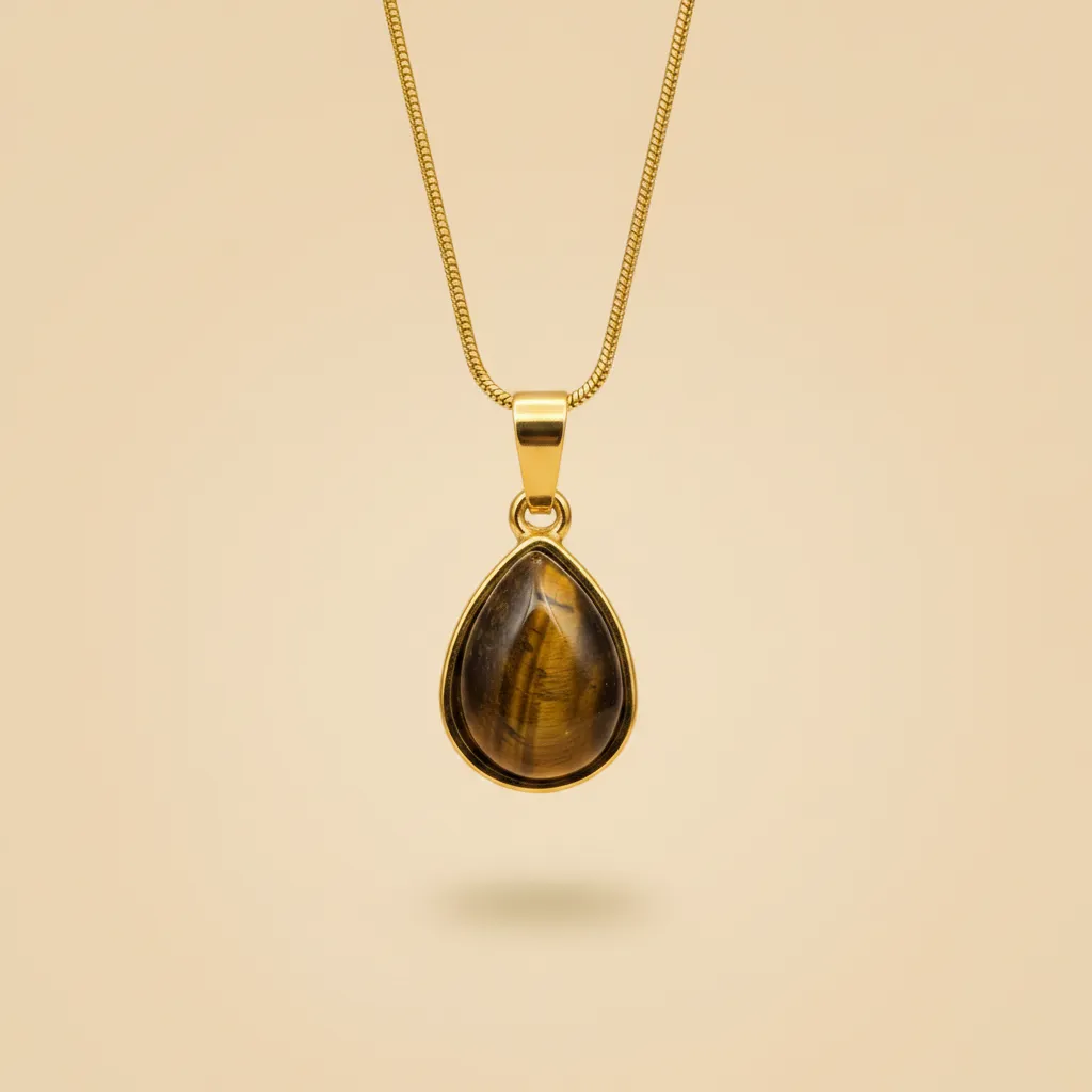 Gold Tiger Eye Teardrop Necklace – Elegant Natural Pendant