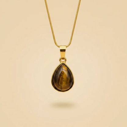 Gold Tiger Eye Teardrop Necklace – Elegant Natural Pendant