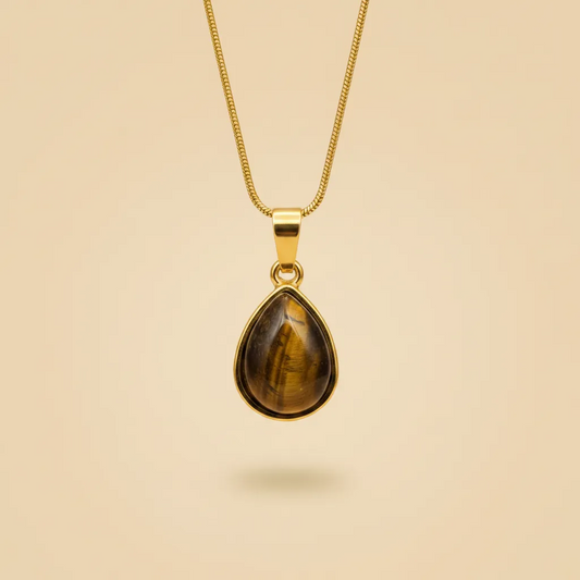 Gold Tiger Eye Teardrop Necklace – Elegant Natural Pendant