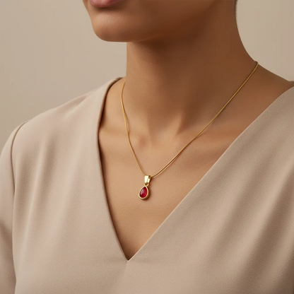 Gold Red Drop Necklace