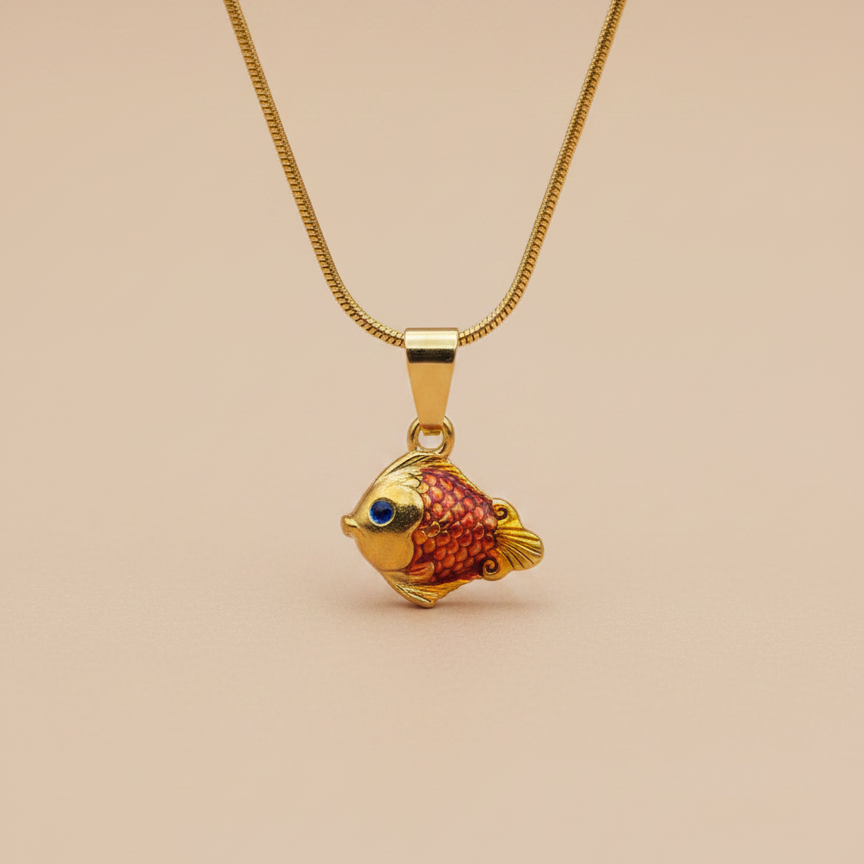 Gold Fish Pendant Necklace – Red Enamel Charm