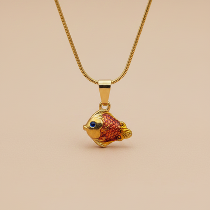 Gold Fish Pendant Necklace – Red Enamel Charm