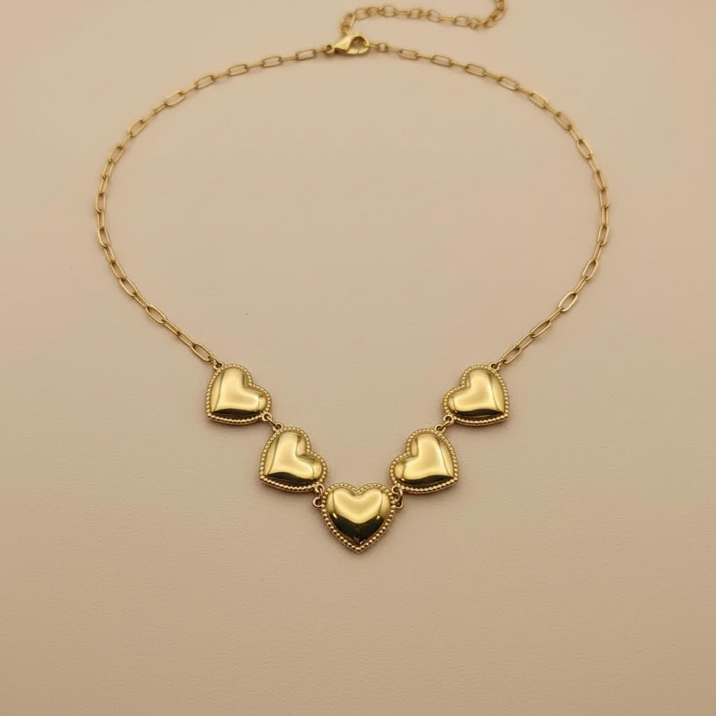 Gold Heart Paperclip Necklace – 40cm