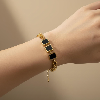 Gold Chunky Chain Bracelet with Black Square Charms