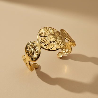 Gold Flower Open Cuff Bracelet