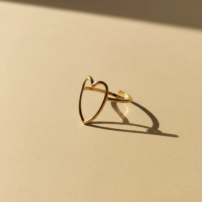 Gold Open Heart Adjustable Ring – Minimal Outline Design