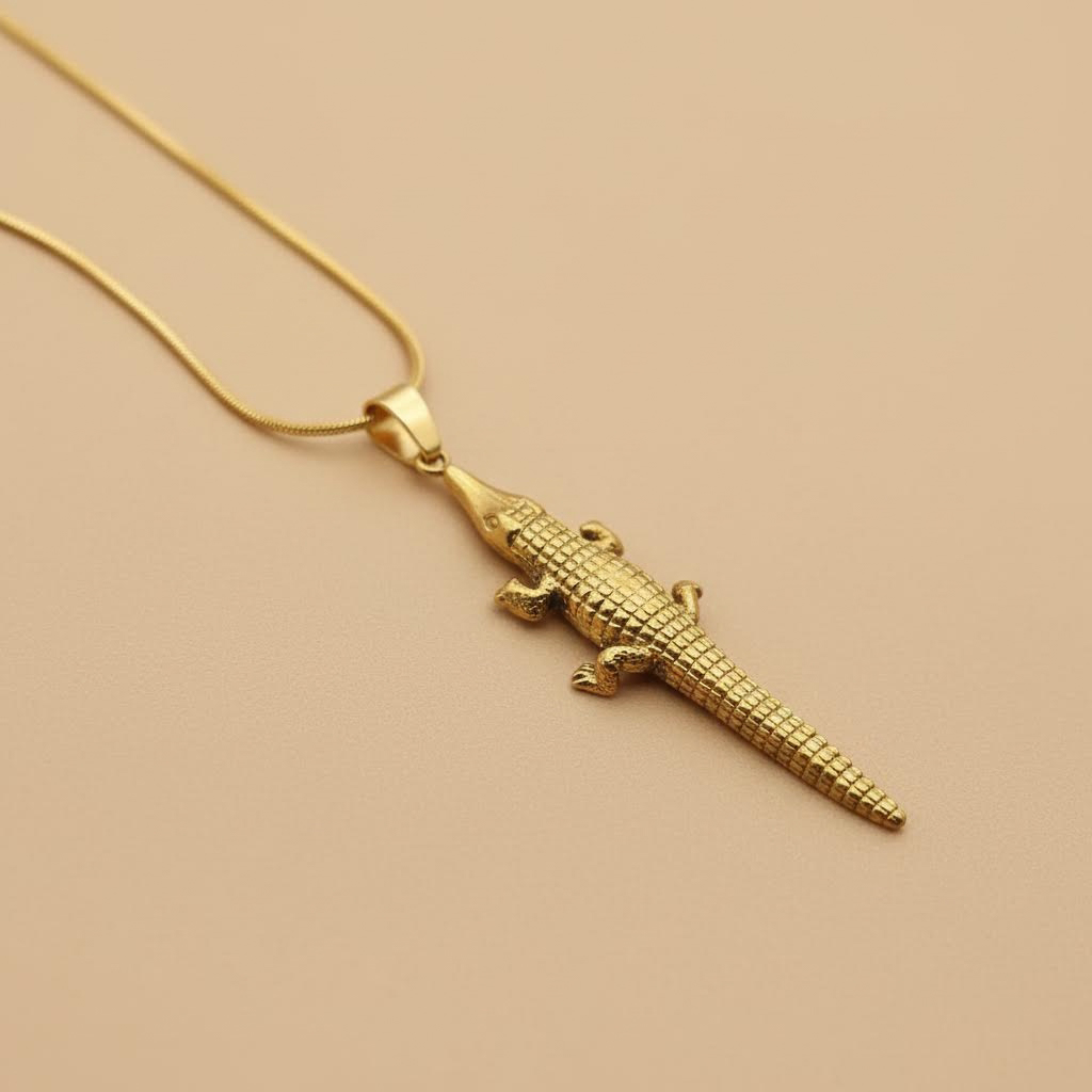 Collier pendentif Crocodile doré