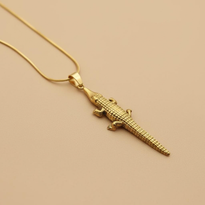 Gold Crocodile Pendant Necklace