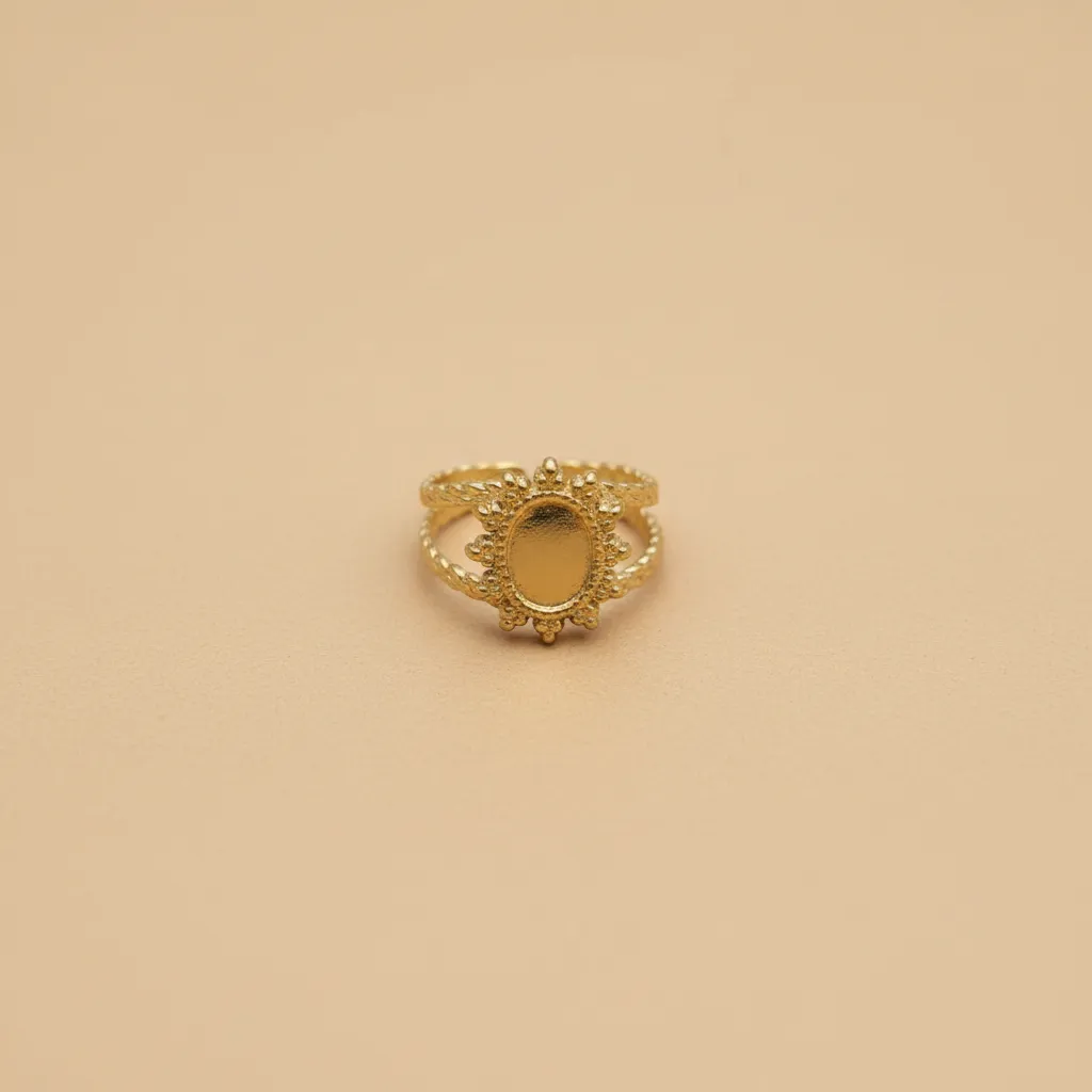Gold Oval Sunburst Adjustable Ring – Open Statement Design