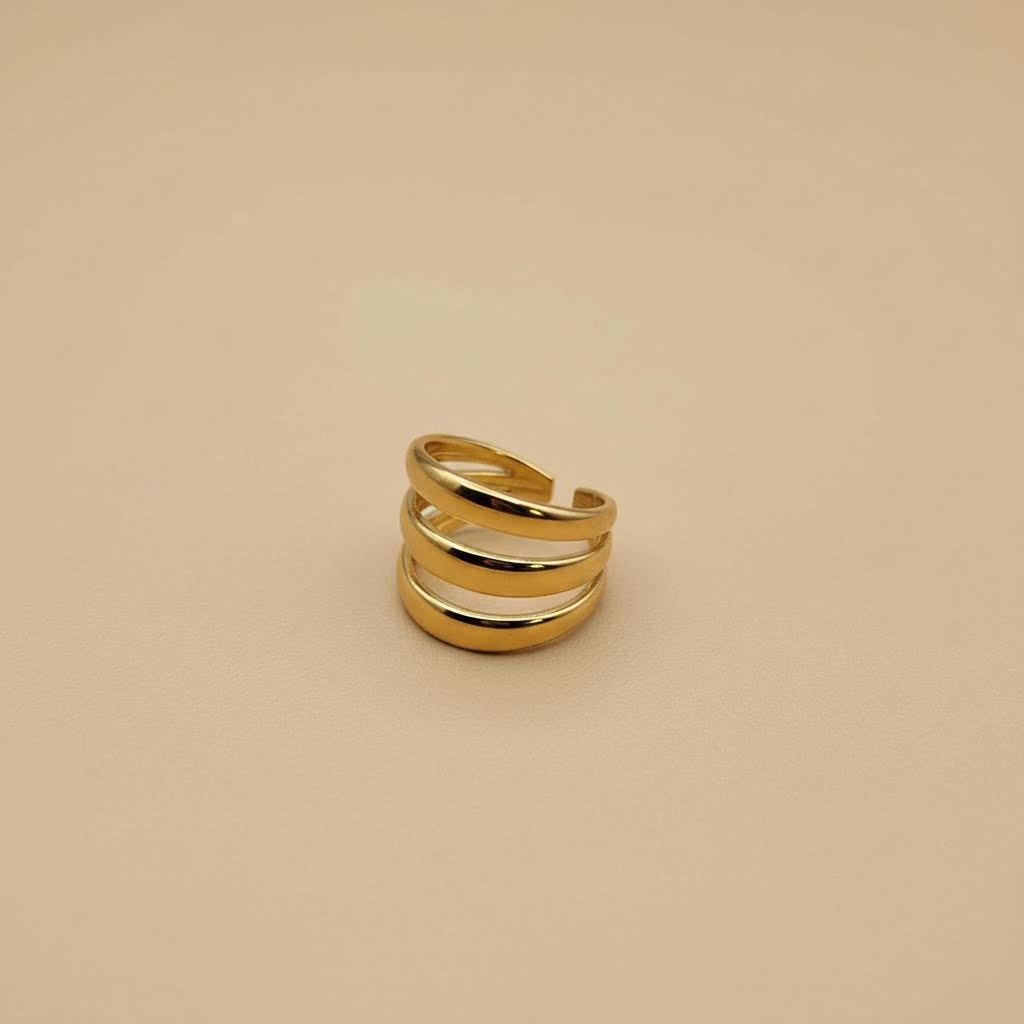 Gold Triple Band Open Ring – Adjustable
