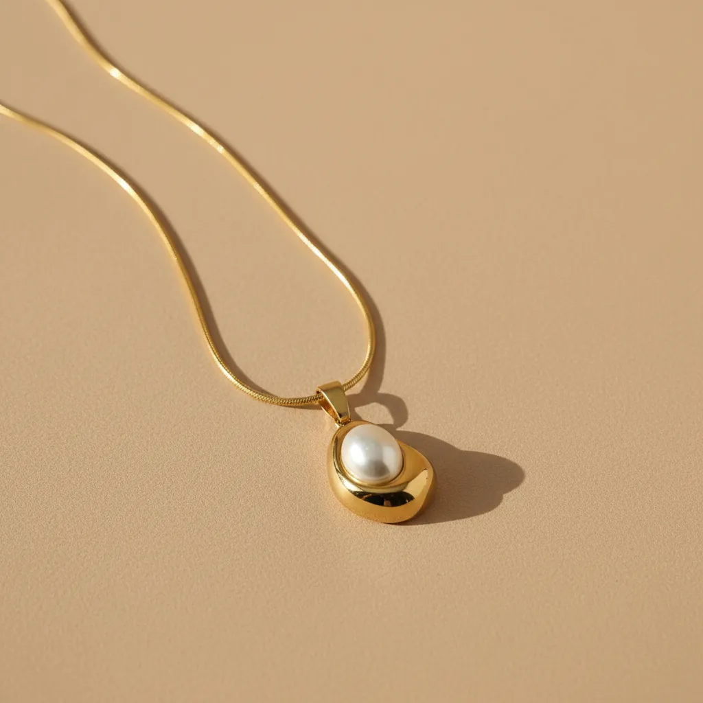 Gold Teardrop Pearl Pendant Necklace