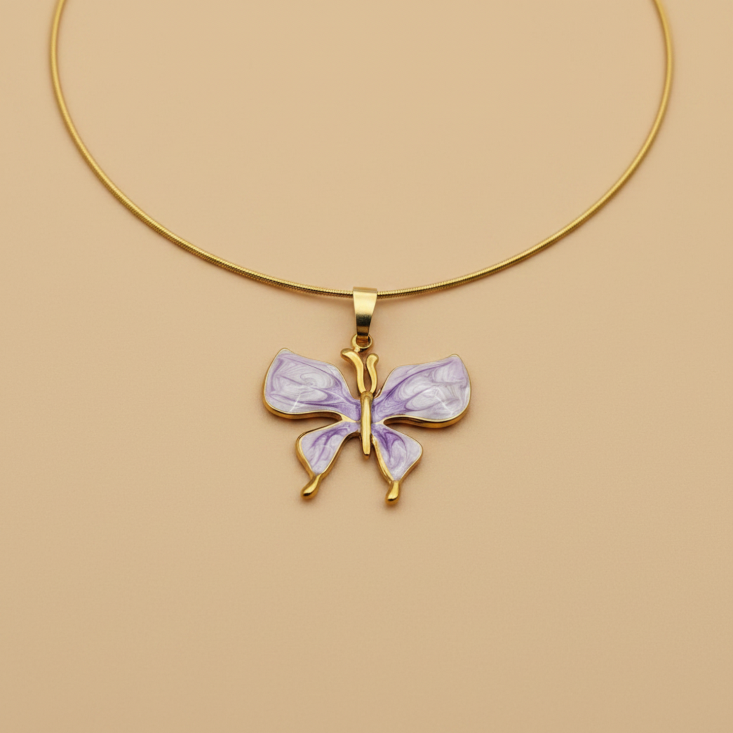 Gold Purple Butterfly Necklace