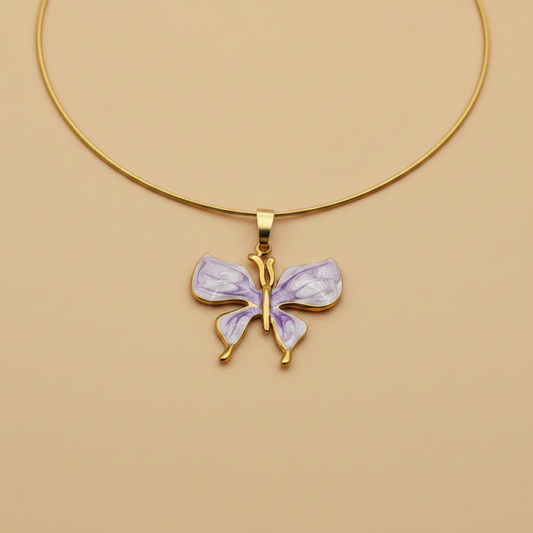 Gold Purple Butterfly Necklace