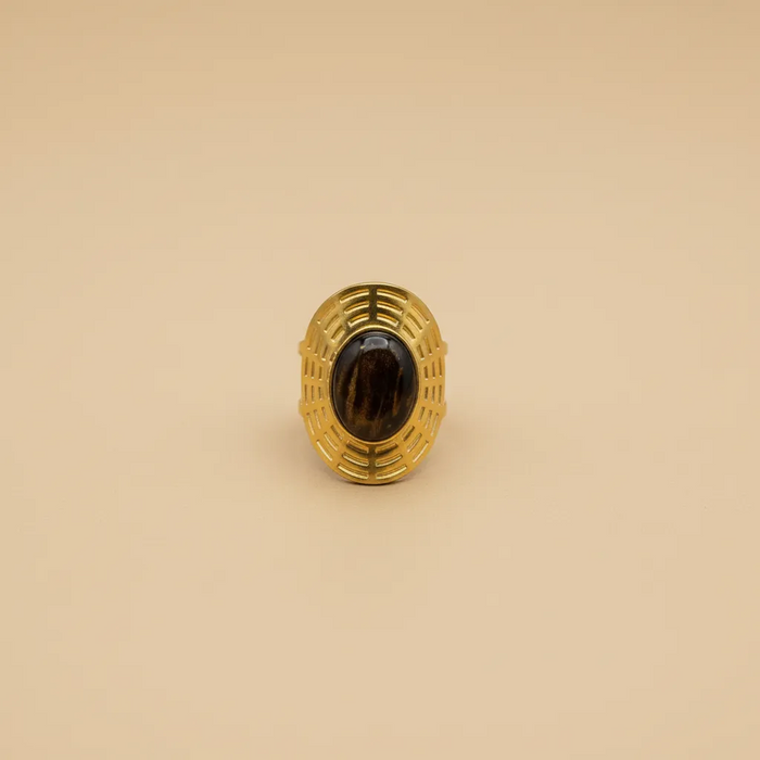 Gold Signet Ring with Oval Black Stone