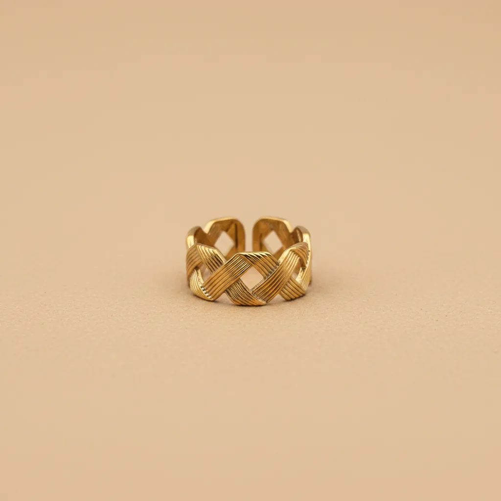 Gold Woven Texture Adjustable Ring